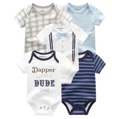 Kiddiezoom 5 Pcs/Lot Fashion Newborn Cartoon Short Sleeve Baby Boy Girl Bodysuits Soft 100%Cotton Infant Onesies Leedoar