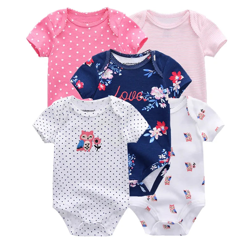 Kiddiezoom 5 Pcs/Lot Fashion Newborn Cartoon Short Sleeve Baby Boy Girl Bodysuits Soft 100%Cotton Infant Onesies Leedoar