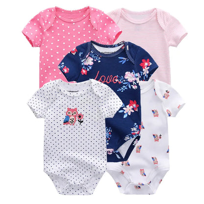 Kiddiezoom 5 Pcs/Lot Fashion Newborn Cartoon Short Sleeve Baby Boy Girl Bodysuits Soft 100%Cotton Infant Onesies Leedoar