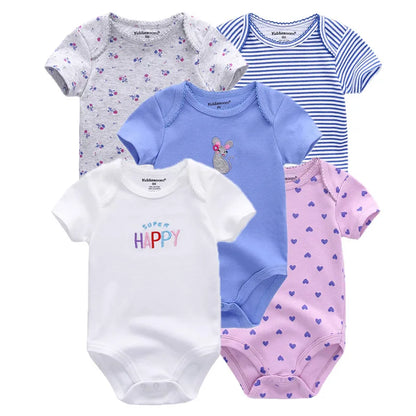 Kiddiezoom 5 Pcs/Lot Fashion Newborn Cartoon Short Sleeve Baby Boy Girl Bodysuits Soft 100%Cotton Infant Onesies Leedoar