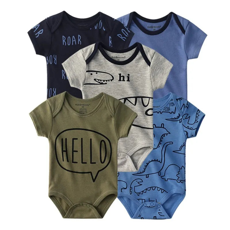 Kiddiezoom 5 Pcs/Lot Fashion Newborn Cartoon Short Sleeve Baby Boy Girl Bodysuits Soft 100%Cotton Infant Onesies Leedoar