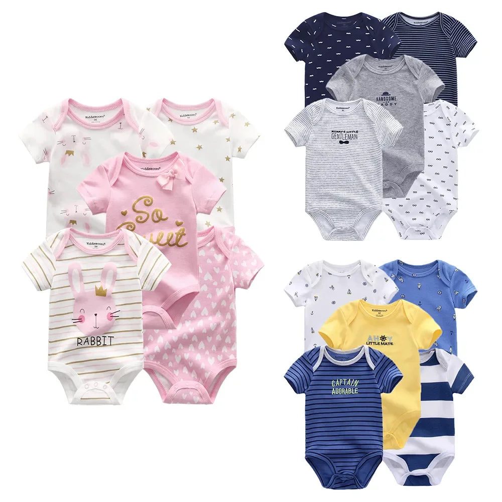 Kiddiezoom 5 Pcs/Lot Four Seasons Short Sleeve Cartoon Baby Boy Girl Bodysuits Soft 100%Cotton Newborn Onesies Clothes Leedoar