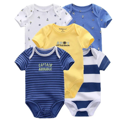 Kiddiezoom 5 Pcs/Lot Four Seasons Short Sleeve Cartoon Baby Boy Girl Bodysuits Soft 100%Cotton Newborn Onesies Clothes Leedoar