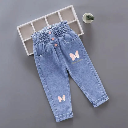 Kids Baby Girls Casual Clothes Jeans Pink Bow Trousers Toddler Infant Denim Clothing Pants Children Bottoms 1 2 3 4 5 6  Years