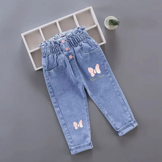 Kids Baby Girls Casual Clothes Jeans Pink Bow Trousers Toddler Infant Denim Clothing Pants Children Bottoms 1 2 3 4 5 6  Years Leedoar