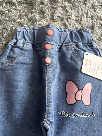 Kids Baby Girls Casual Clothes Jeans Pink Bow Trousers Toddler Infant Denim Clothing Pants Children Bottoms 1 2 3 4 5 6  Years