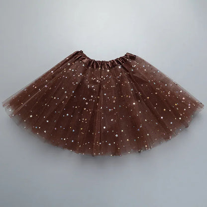 Kids Baby Star Glitter Dance Tutu Skirt For Girl Sequin 3 Layers Tulle Toddler Pettiskirt Children Chiffon Skirt length 30cm Leedoar