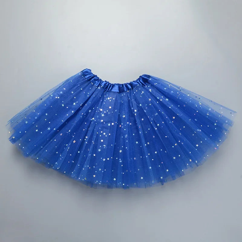 Kids Baby Star Glitter Dance Tutu Skirt For Girl Sequin 3 Layers Tulle Toddler Pettiskirt Children Chiffon Skirt length 30cm Leedoar