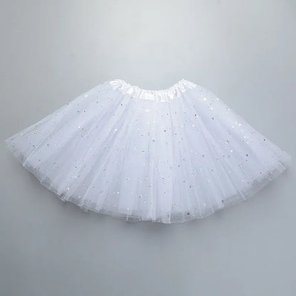 Kids Baby Star Glitter Dance Tutu Skirt For Girl Sequin 3 Layers Tulle Toddler Pettiskirt Children Chiffon Skirt length 30cm Leedoar