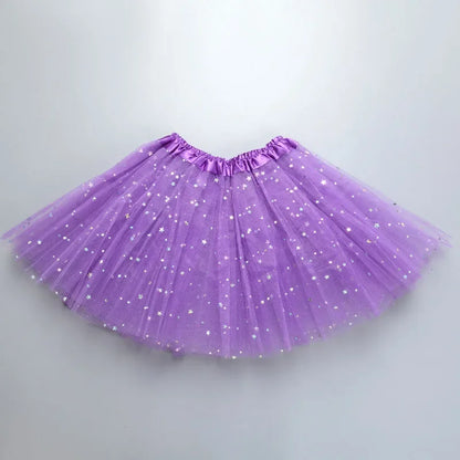 Kids Baby Star Glitter Dance Tutu Skirt For Girl Sequin 3 Layers Tulle Toddler Pettiskirt Children Chiffon Skirt length 30cm Leedoar