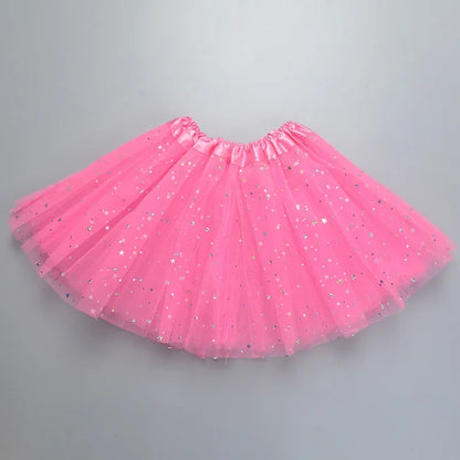 Kids Baby Star Glitter Dance Tutu Skirt For Girl Sequin 3 Layers Tulle Toddler Pettiskirt Children Chiffon Skirt length 30cm Leedoar