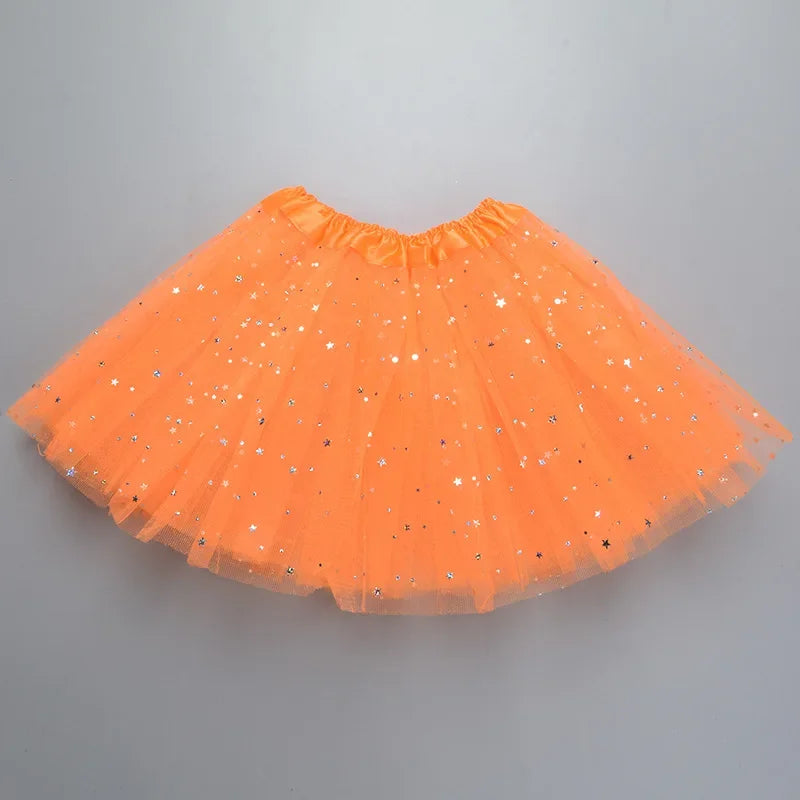 Kids Baby Star Glitter Dance Tutu Skirt For Girl Sequin 3 Layers Tulle Toddler Pettiskirt Children Chiffon Skirt length 30cm Leedoar