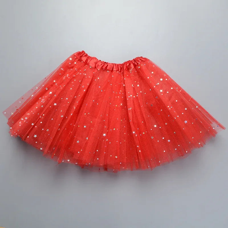 Kids Baby Star Glitter Dance Tutu Skirt For Girl Sequin 3 Layers Tulle Toddler Pettiskirt Children Chiffon Skirt length 30cm Leedoar