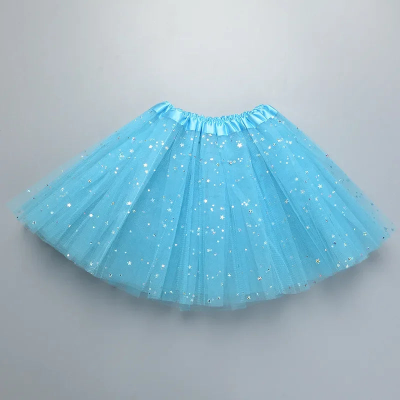 Kids Baby Star Glitter Dance Tutu Skirt For Girl Sequin 3 Layers Tulle Toddler Pettiskirt Children Chiffon Skirt length 30cm Leedoar