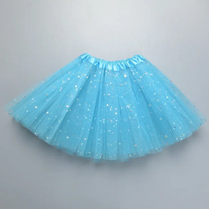 Kids Baby Star Glitter Dance Tutu Skirt For Girl Sequin 3 Layers Tulle Toddler Pettiskirt Children Chiffon Skirt length 30cm Leedoar