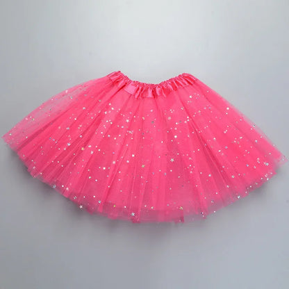 Kids Baby Star Glitter Dance Tutu Skirt For Girl Sequin 3 Layers Tulle Toddler Pettiskirt Children Chiffon Skirt length 30cm Leedoar