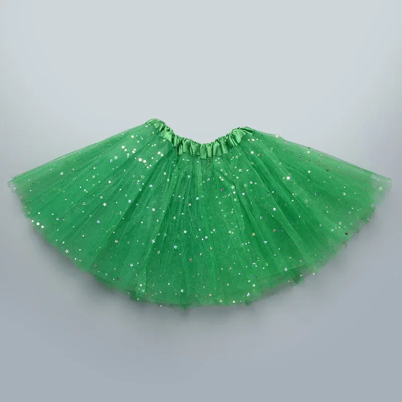 Kids Baby Star Glitter Dance Tutu Skirt For Girl Sequin 3 Layers Tulle Toddler Pettiskirt Children Chiffon Skirt length 30cm Leedoar