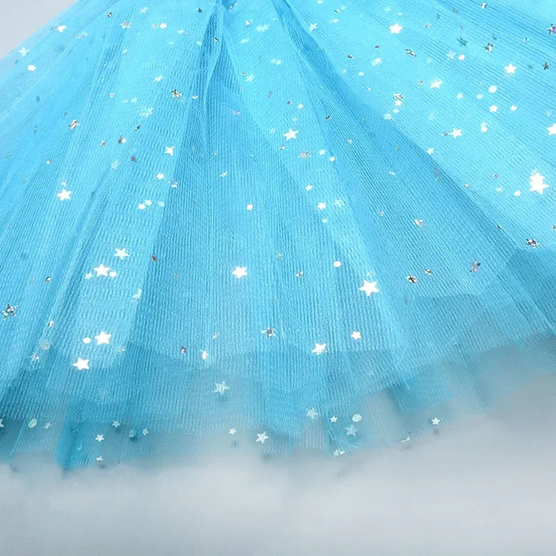 Kids Baby Star Glitter Dance Tutu Skirt For Girl Sequin 3 Layers Tulle Toddler Pettiskirt Children Chiffon Skirt length 30cm Leedoar