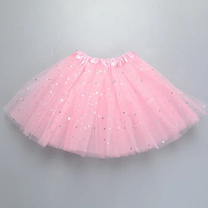 Kids Baby Star Glitter Dance Tutu Skirt For Girl Sequin 3 Layers Tulle Toddler Pettiskirt Children Chiffon Skirt length 30cm Leedoar