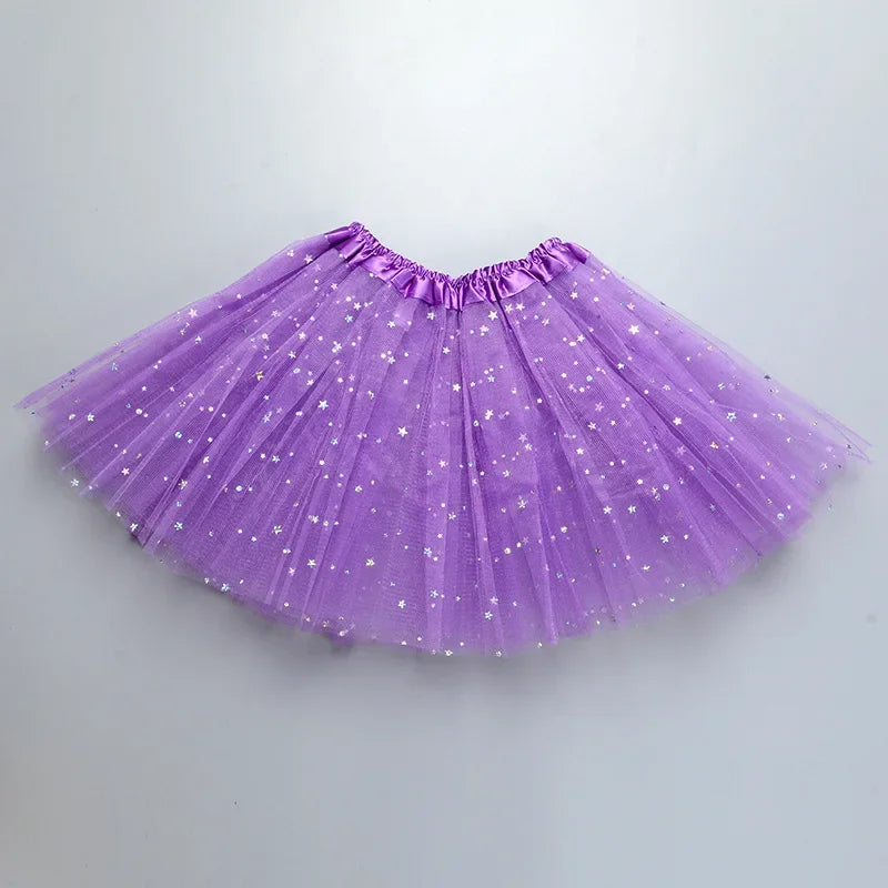 Kids Baby Star Glitter Dance Tutu Skirt For Girl Sequin 3 Layers Tulle Toddler Pettiskirt Children Chiffon Skirt length 30cm Leedoar