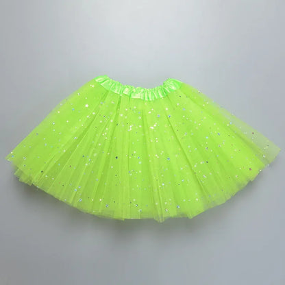 Kids Baby Star Glitter Dance Tutu Skirt For Girl Sequin 3 Layers Tulle Toddler Pettiskirt Children Chiffon Skirt length 30cm Leedoar