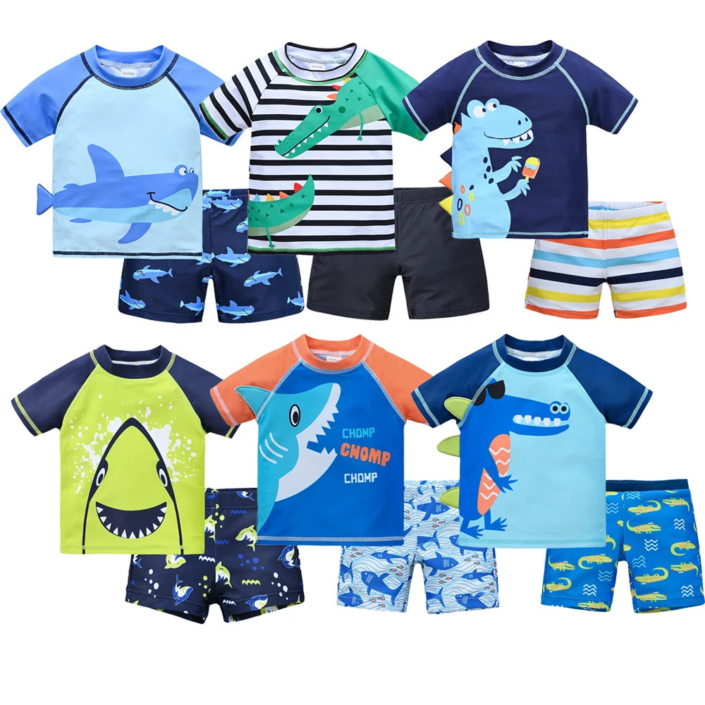 Kids Boy Swimsuit Cool Print 2 Pcs/lot 1-7 Years Summer Children Board Shorts Children Boys Swimwear Beach Surfing Leedoar