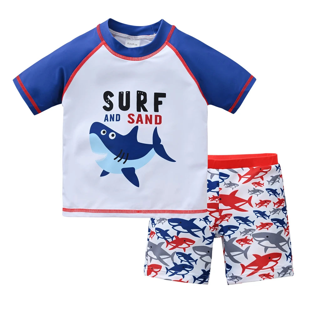 Kids Boy Swimsuit Cool Print 2 Pcs/lot 1-7 Years Summer Children Board Shorts Children Boys Swimwear Beach Surfing Leedoar