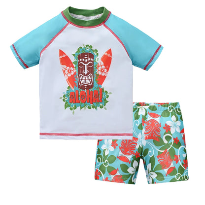 Kids Boy Swimsuit Cool Print 2 Pcs/lot 1-7 Years Summer Children Board Shorts Children Boys Swimwear Beach Surfing Leedoar