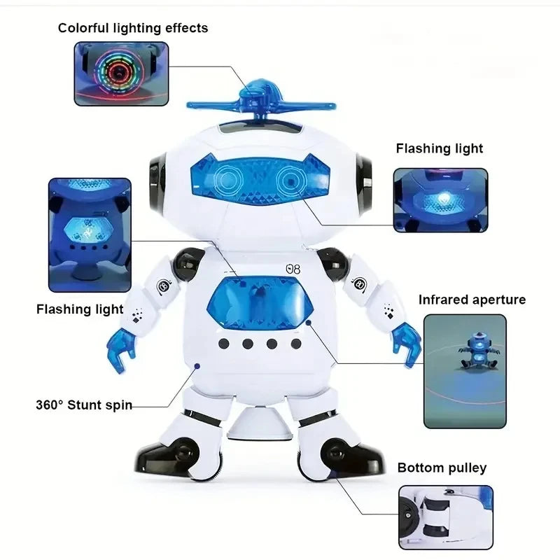 Kids Dancing Robot Toy With Music LED Ligh Electronic Space Walking Rotating Robot Fun Toy For Toddlers Boys Girls Birthday Gift Leedoar