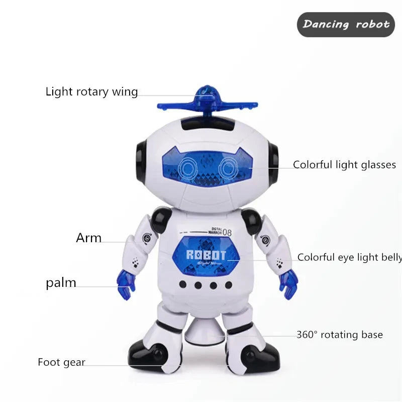 Kids Dancing Robot Toy With Music LED Ligh Electronic Space Walking Rotating Robot Fun Toy For Toddlers Boys Girls Birthday Gift Leedoar