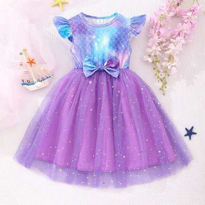 Kids Dress for Baby Girls Clothing Short Sleeve Summer Casual Children Clothes Butterfly Unicorn Girls Dress 3 4 5 6 7 Years Old Leedoar