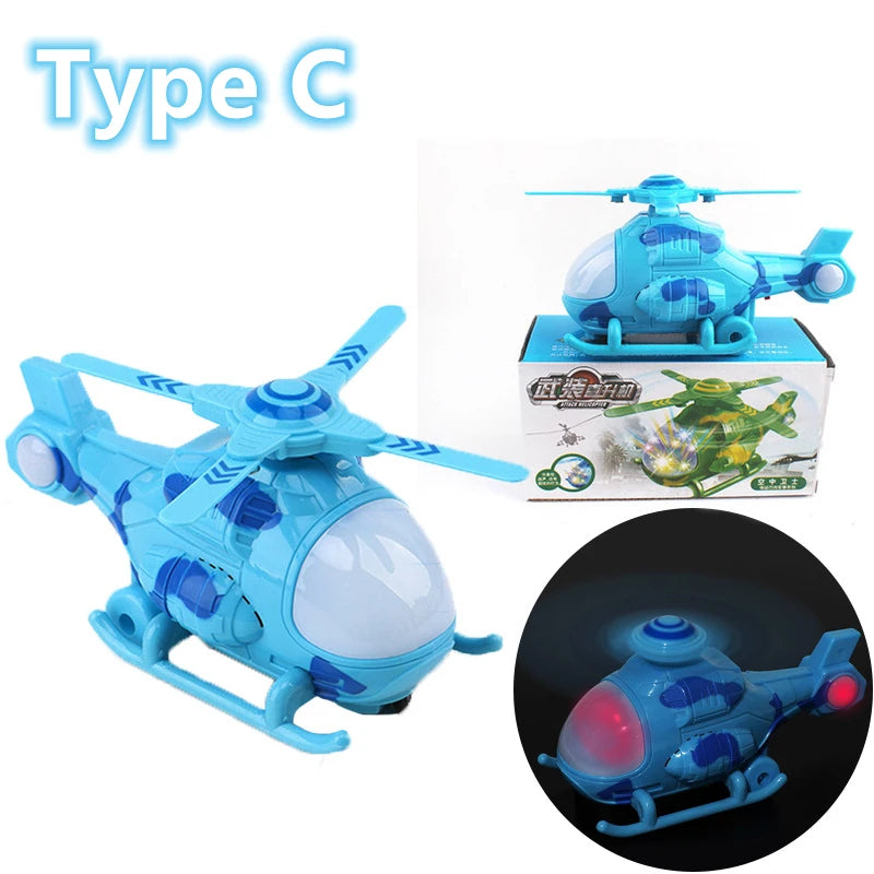 Kids Electronic Aeroplane Toy with Music Autopilot Rotation Flash Sound Plane Tank Helicopter Educational Toy Gift for Children Leedoar