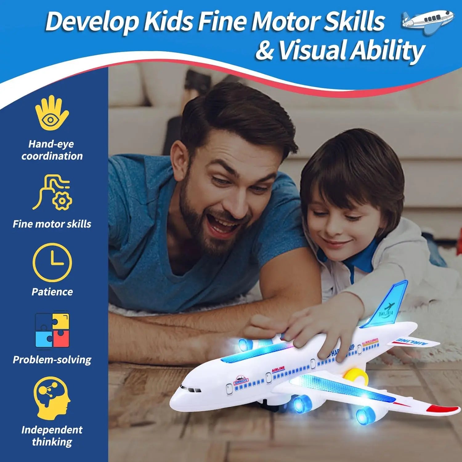 Kids Electronic Aeroplane Toy with Music Autopilot Rotation Flash Sound Plane Tank Helicopter Educational Toy Gift for Children Leedoar