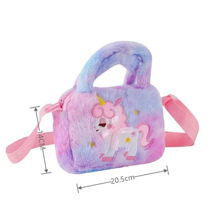 Kids Embroidery Unicorn Plush Toy Crossbody Purses Handbags Little Girls Rainbow Fluffy Purse Cute Cartoon Furry Shoulder Bag Leedoar