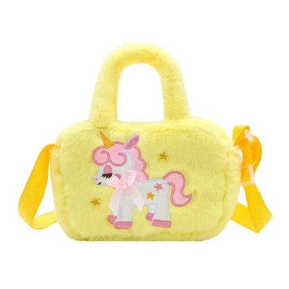 Kids Embroidery Unicorn Plush Toy Crossbody Purses Handbags Little Girls Rainbow Fluffy Purse Cute Cartoon Furry Shoulder Bag Leedoar