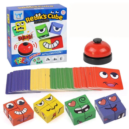 Bloques de construcción de rompecabezas de expresión de cambio de cara para niños, juego de mesa de cubo Montessori, juguetes educativos tempranos para niños, regalos 