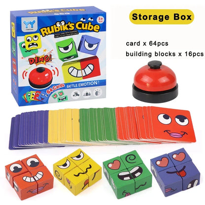 Bloques de construcción de rompecabezas de expresión de cambio de cara para niños, juego de mesa de cubo Montessori, juguetes educativos tempranos para niños, regalos 