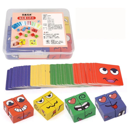 Bloques de construcción de rompecabezas de expresión de cambio de cara para niños, juego de mesa de cubo Montessori, juguetes educativos tempranos para niños, regalos 