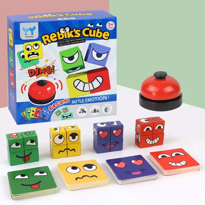 Bloques de construcción de rompecabezas de expresión de cambio de cara para niños, juego de mesa de cubo Montessori, juguetes educativos tempranos para niños, regalos 