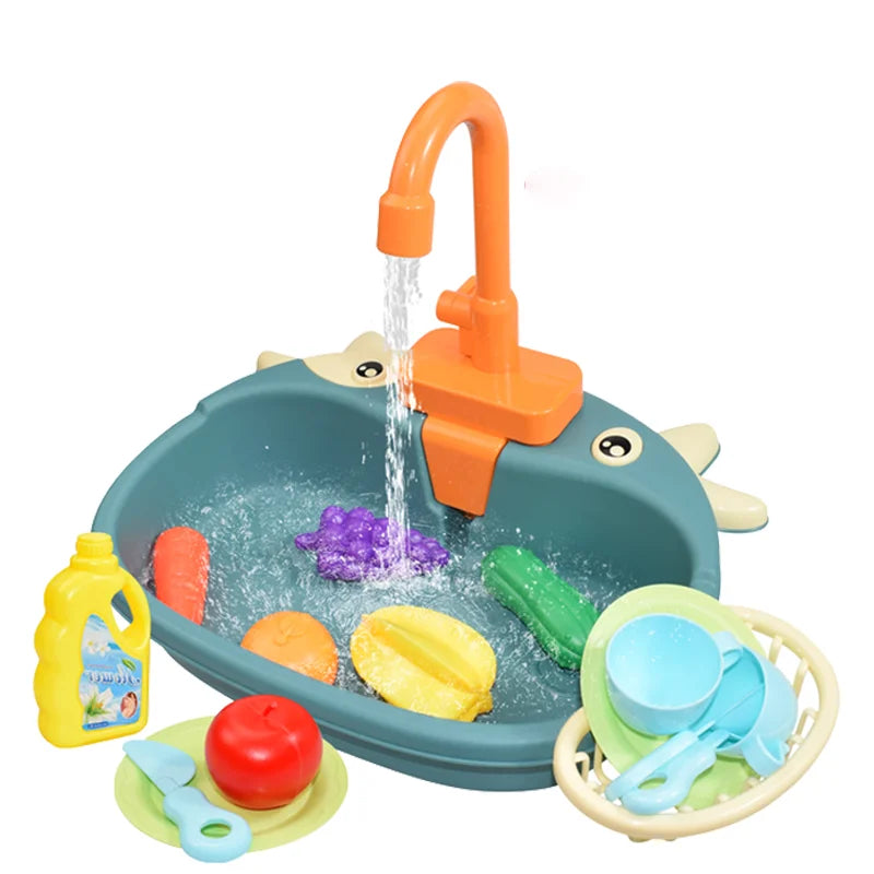 Kids Kitchen Sink Toys Simulation Electric Dishwasher Mini Kitchen Food Pretend Play House Toy Set Children Role Play Girl Toys Leedoar