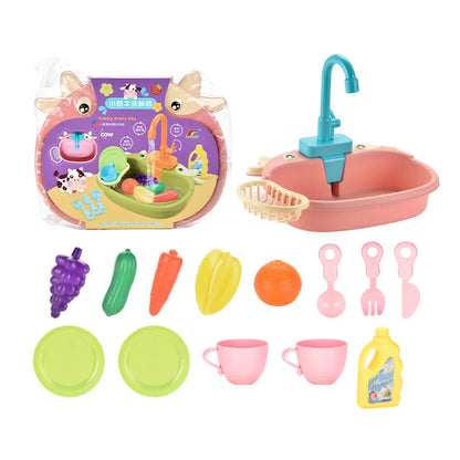 Kids Kitchen Sink Toys Simulation Electric Dishwasher Mini Kitchen Food Pretend Play House Toy Set Children Role Play Girl Toys Leedoar