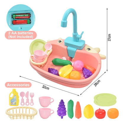 Kids Kitchen Sink Toys Simulation Electric Dishwasher Mini Kitchen Food Pretend Play House Toy Set Children Role Play Girl Toys Leedoar