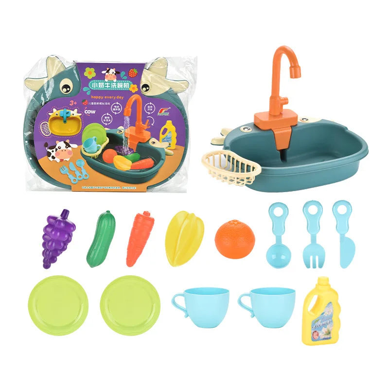 Kids Kitchen Sink Toys Simulation Electric Dishwasher Mini Kitchen Food Pretend Play House Toy Set Children Role Play Girl Toys Leedoar