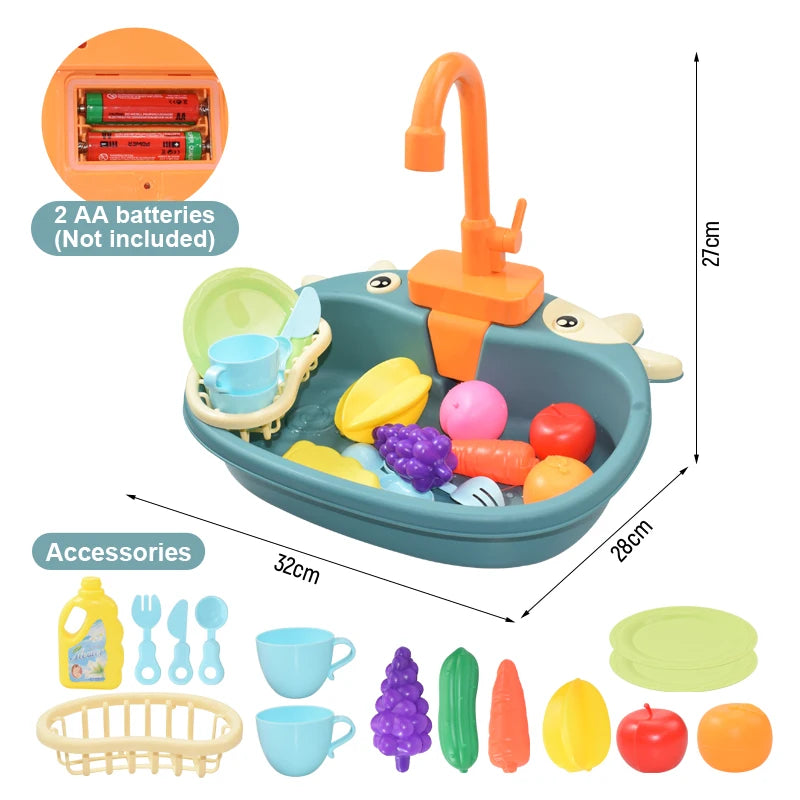 Kids Kitchen Sink Toys Simulation Electric Dishwasher Mini Kitchen Food Pretend Play House Toy Set Children Role Play Girl Toys Leedoar