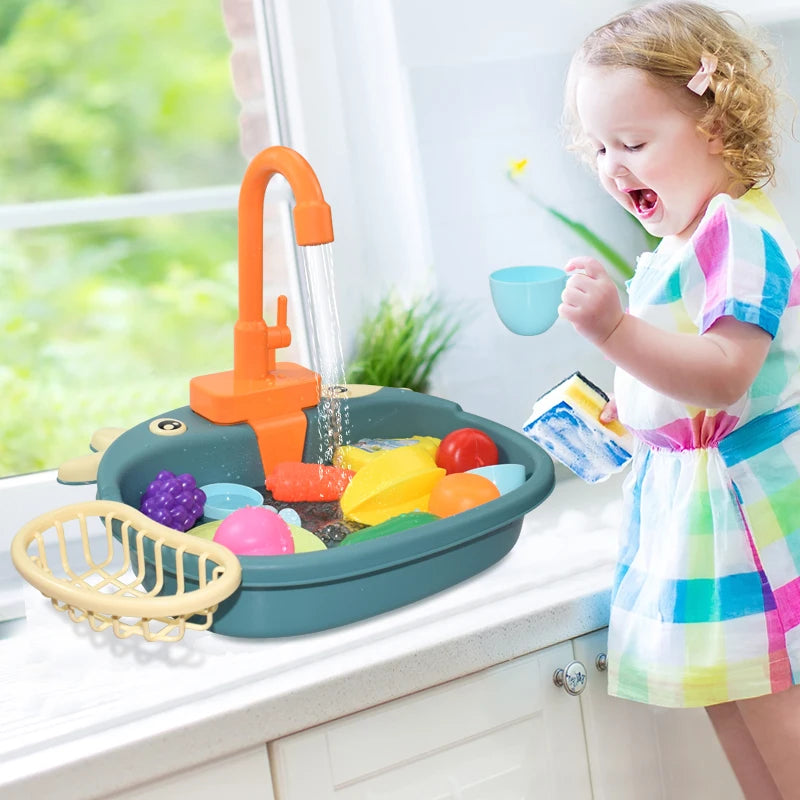 Kids Kitchen Sink Toys Simulation Electric Dishwasher Mini Kitchen Food Pretend Play House Toy Set Children Role Play Girl Toys Leedoar