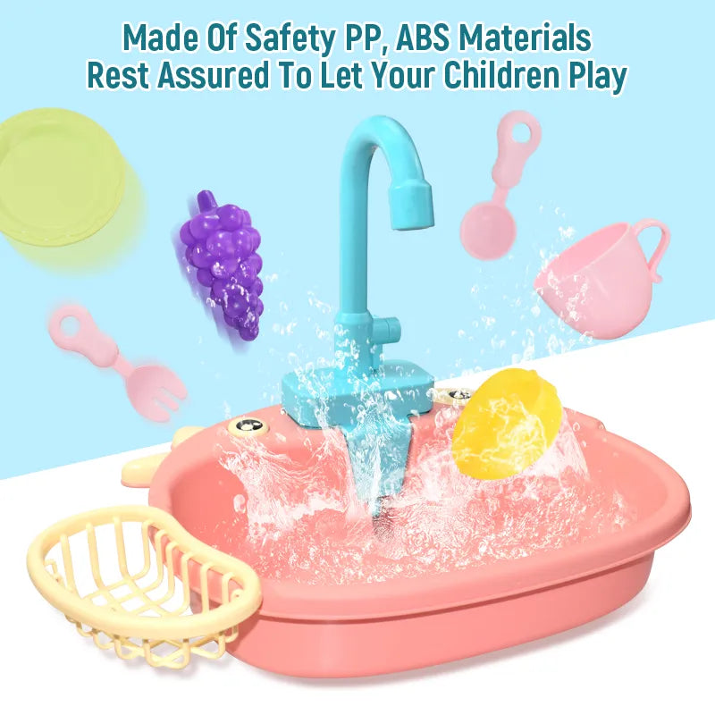 Kids Kitchen Sink Toys Simulation Electric Dishwasher Mini Kitchen Food Pretend Play House Toy Set Children Role Play Girl Toys Leedoar