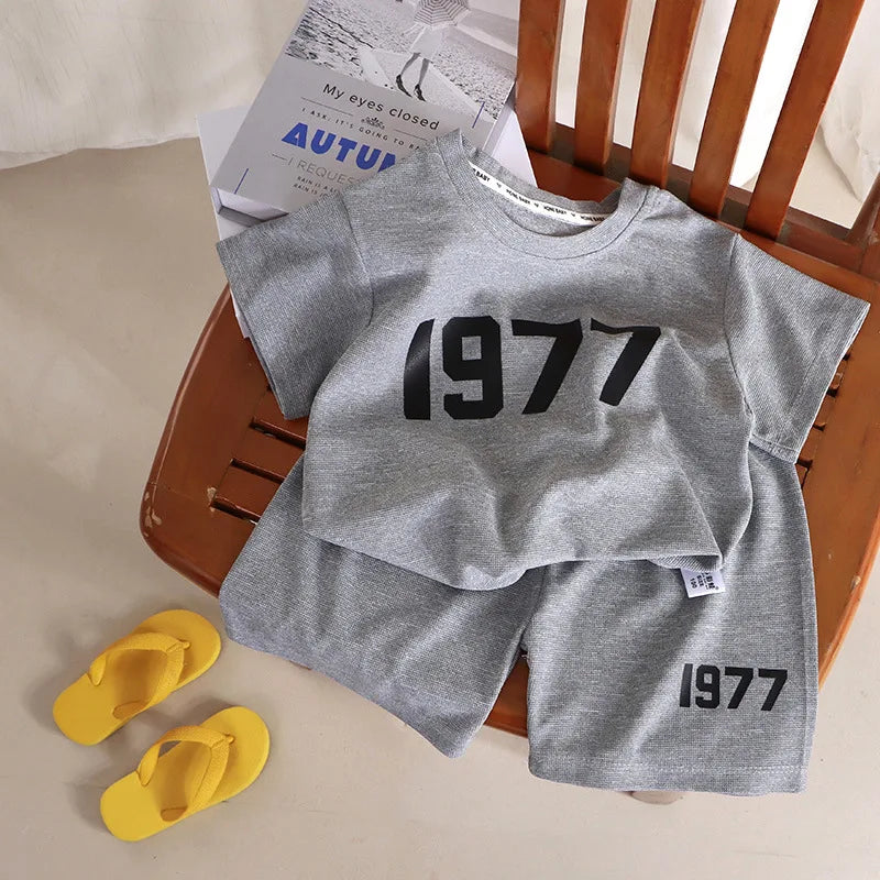 Kids Short Sleeve Suits Summer Clothing Boys Trendy Sports Casual Round Neck Tops+Short 2 Piece/Set New Baby Tracksuits Leedoar