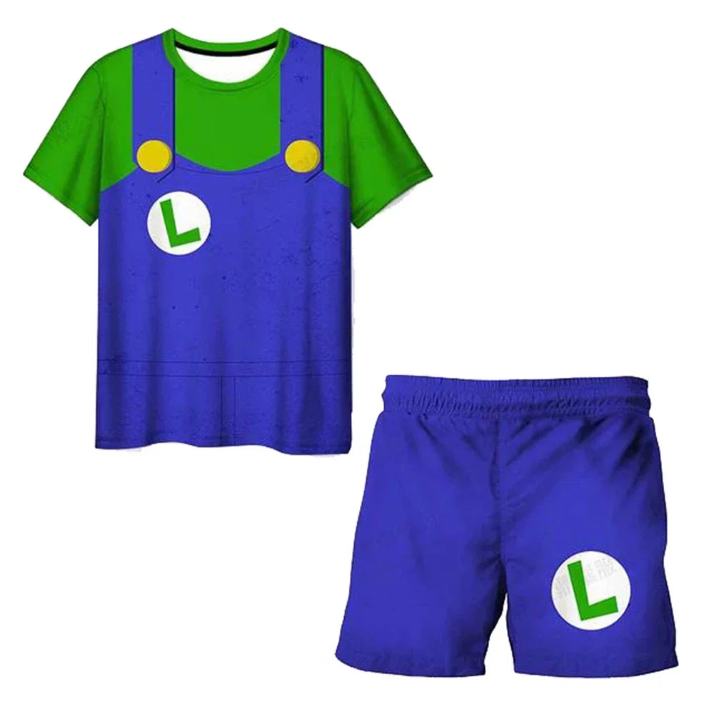 Kids Super Marios Bros Tshirt Set 2pcs Clothes Summer Sportswear T-shirt Shorts Jogging Fitness Boys Short Sleeve Casual Sports Leedoar