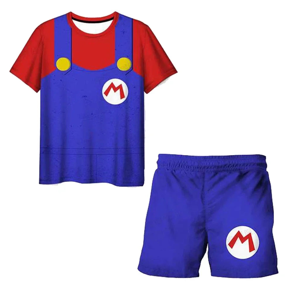 Kids Super Marios Bros Tshirt Set 2pcs Clothes Summer Sportswear T-shirt Shorts Jogging Fitness Boys Short Sleeve Casual Sports Leedoar