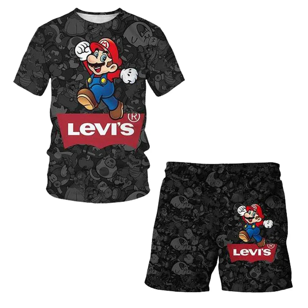 Kids Super Marios Bros Tshirt Set 2pcs Clothes Summer Sportswear T-shirt Shorts Jogging Fitness Boys Short Sleeve Casual Sports Leedoar